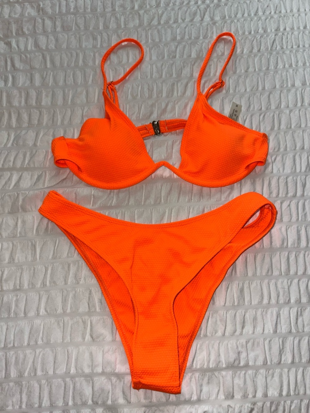 SHEIN Neon Orange Textured Underwire Bikini Set
